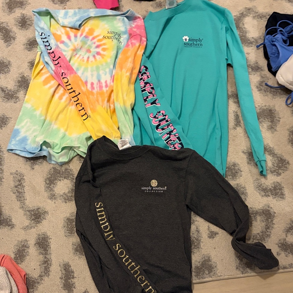 Simply Southern Tie-Dye, Teal, and Charcoal Long Sleeve Shirts